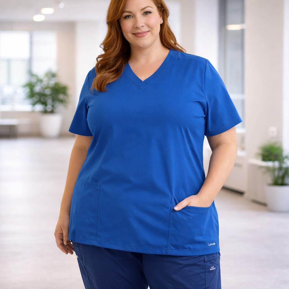 C22 Landau Stretch Scrub Top Solid Medical Size 3X Blue